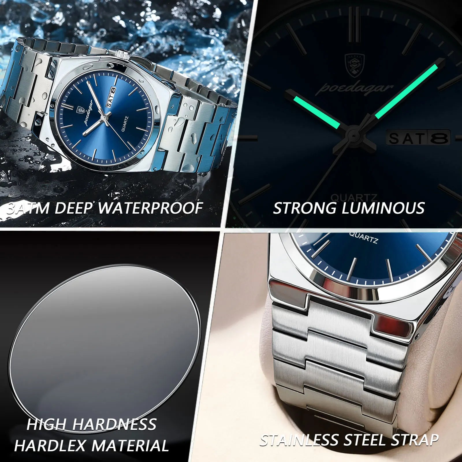 Luxury Watch for Man Waterproof Luminous Date Week Stainless Steel Men Watch Casual Quartz Men'S Watches Male Clock+Box