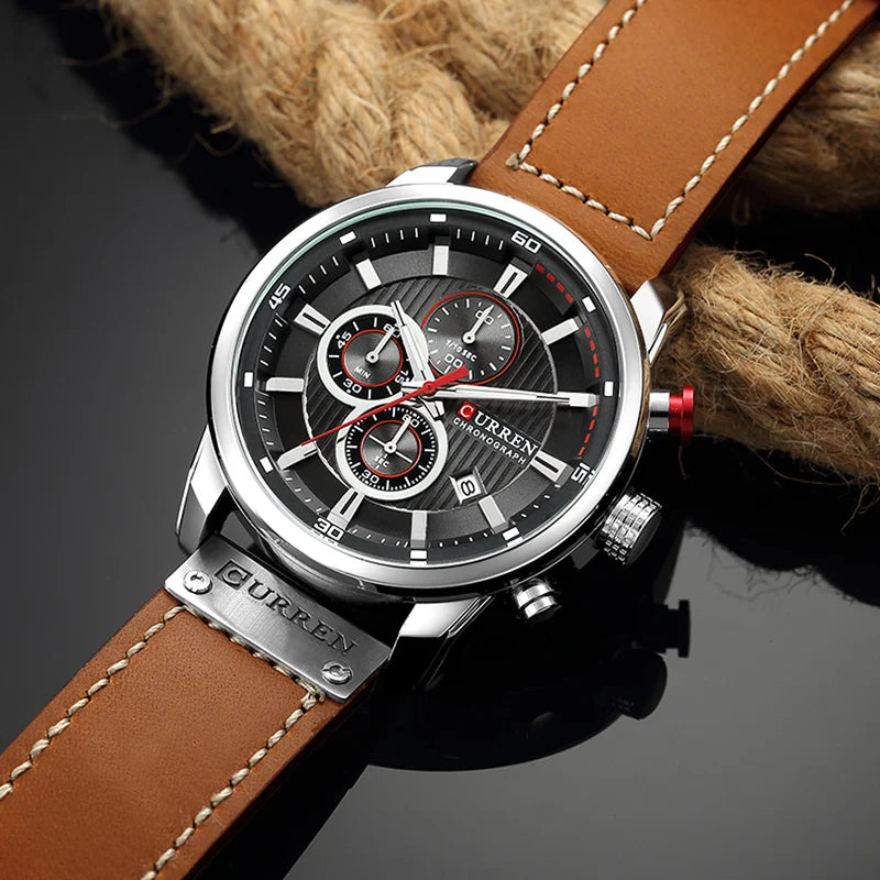Brand Watch Men Leather Sports Watches Men'S Army Military Quartz Wristwatch Chronograph Male Clock Relogio Masculino