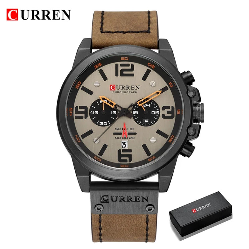 Mens Watches Top Luxury Brand Waterproof Sport Wrist Watch Chronograph Quartz Military Genuine Leather Relogio Masculino