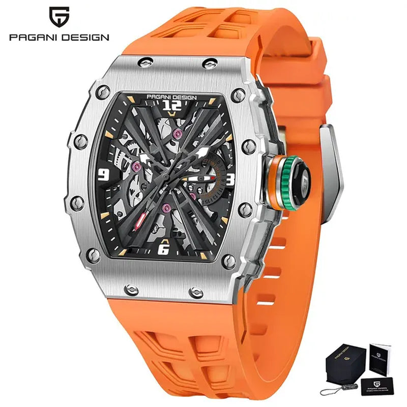 2024 New  Men'S Quartz Watches VH65 Movt Skeleton Dial 100M Waterproof Sport Rectangle Sapphire Glass Watch for Men