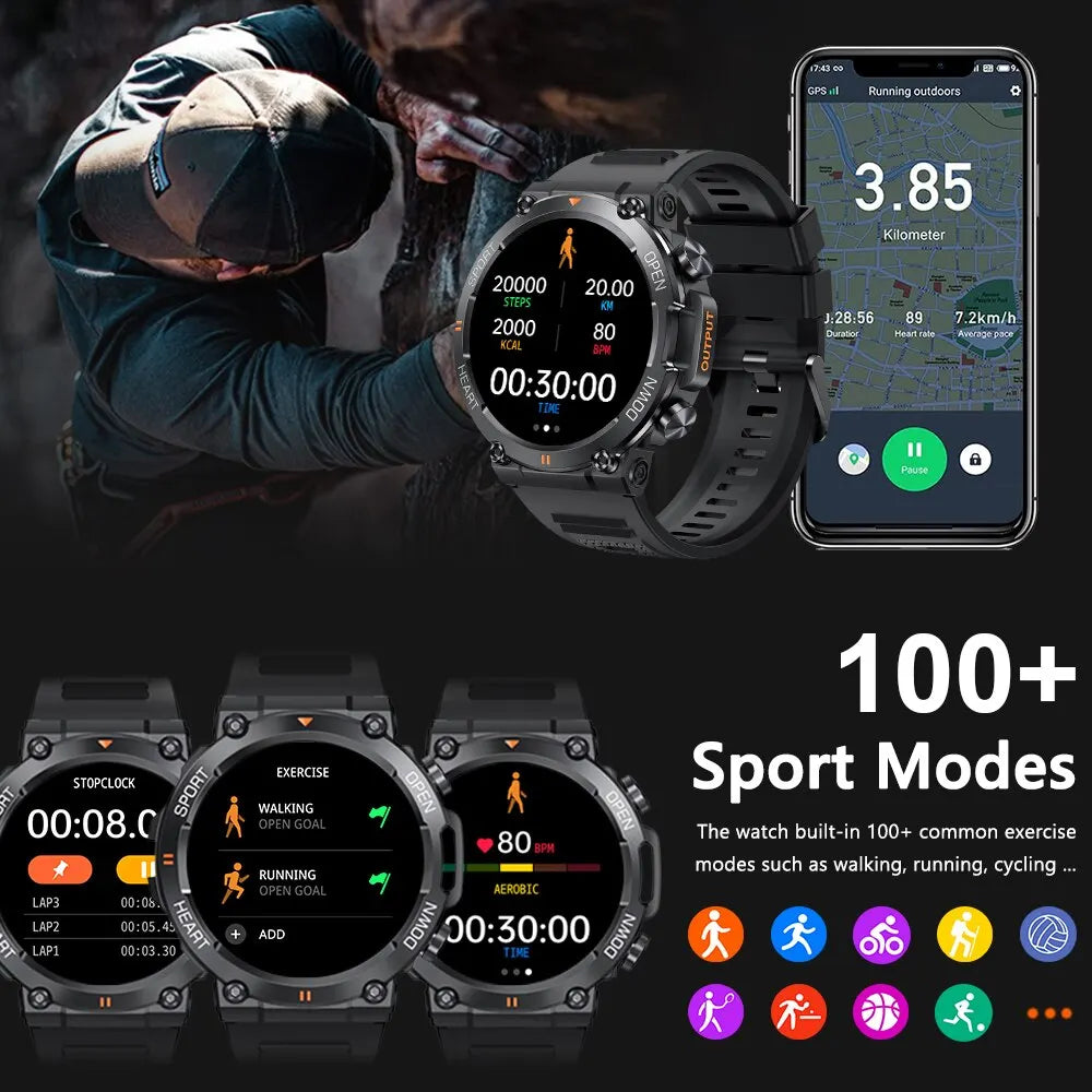 1.39 Inch HD Bluetooth Call Smart Watch Men Sports Fitness Tracker Heart Monitor 400Mah Smartwatch for Android IOS K56