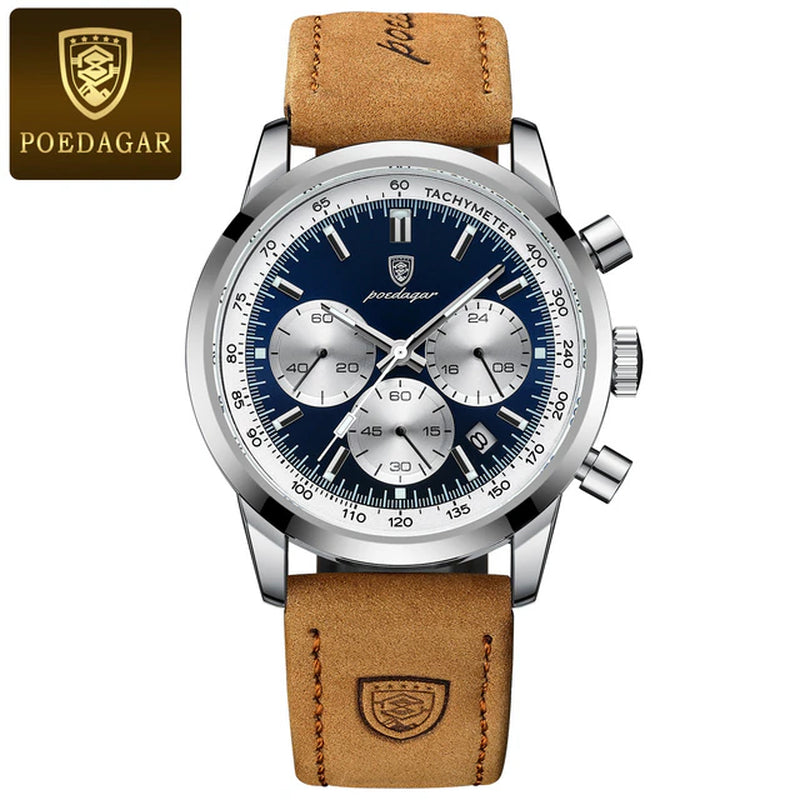 Luxury Man Watch High Quality Waterproof Chronograph Luminous Men'S Wristwatch Leather Men Quartz Watches Casual Clock