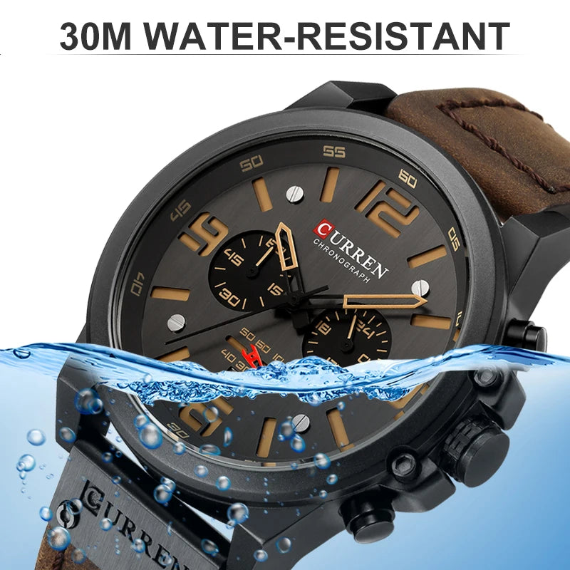 Mens Watches Top Luxury Brand Waterproof Sport Wrist Watch Chronograph Quartz Military Genuine Leather Relogio Masculino