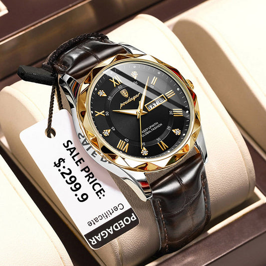 Luxury Business Man Wristwatch Waterproof Luminous Date Week Men Watch for Men Quartz Clock Leather Men'S Watches Reloj