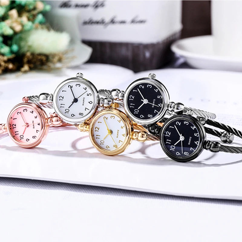 Women Watches Small Gold Bangle Bracelet Watch Stainless Steel Retro Ladies Quartz Wristwatch Clock Fashion Dress Watch