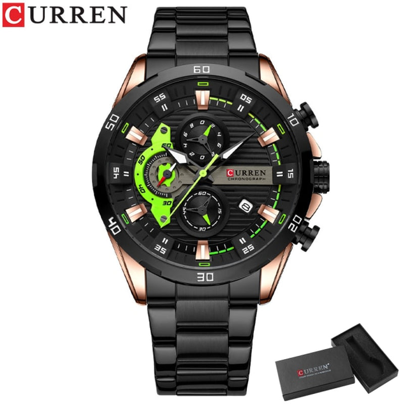Stainless Steel Watches for Mens Creative Fashion Luminous Dial with Chronograph Clock Male Casual Wristwatches