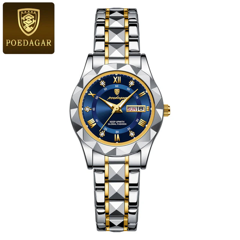 Luxury Ladies Dress Watch Luminous Waterproof Week Date Woman Wristwatch Stainless Steel Women Quartz Watches Reloj+Box
