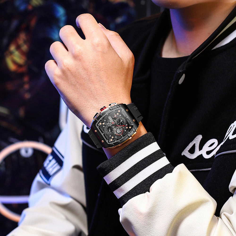 Top Brand Men'S Watches Luxury Square Quartz Wristwatch Waterproof Luminous Chronograph Watch for Men Date Clock