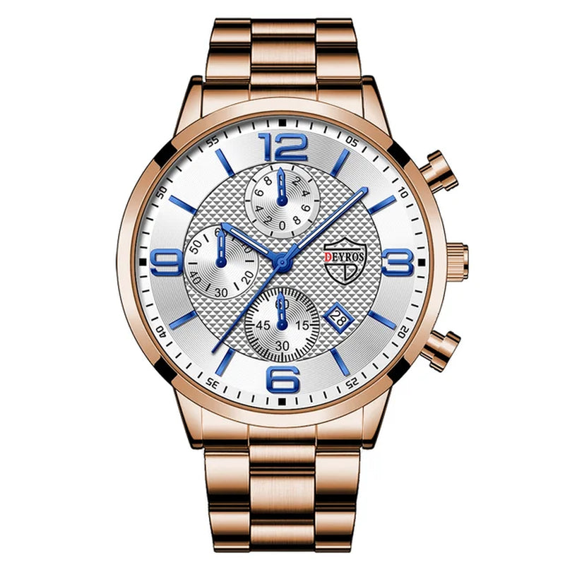 2023 Fashion Mens Watches Luxury Stainless Steel Quartz Wristwatch Calendar Men Business Casual Leather Watch Luminous Clock