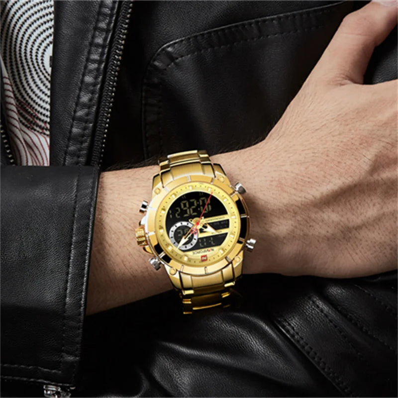 Top Luxury Original Sports Wrist Watch for Men Quartz Steel Waterproof Dual Display Military Watches Relogio Masculino