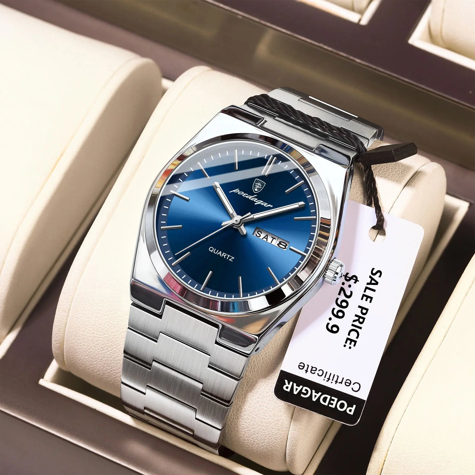Luxury Watch for Man Waterproof Luminous Date Week Stainless Steel Men Watch Casual Quartz Men'S Watches Male Clock+Box