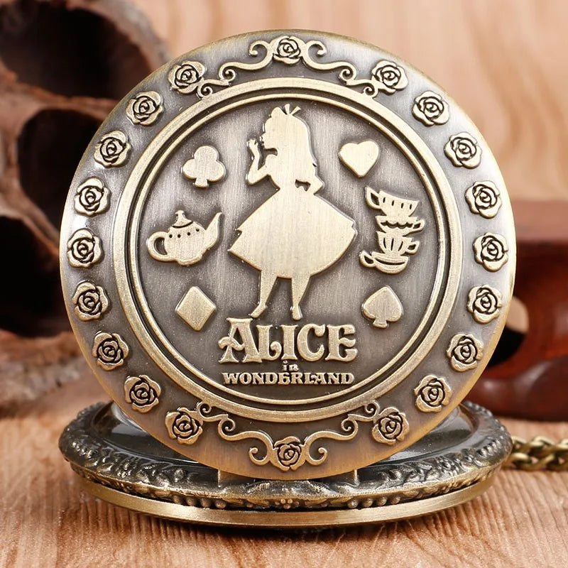 New Arrival Retro Alice in Wonderland Theme Bronze Quartz Pocket Watches Vintage Fob Watches Christmas Brithday Gift Relogio