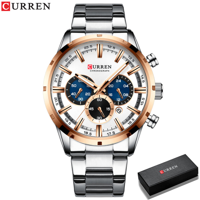 New Fashion Watches with Stainless Steel Top Brand Luxury Sports Chronograph Quartz Watch Men Relogio Masculino