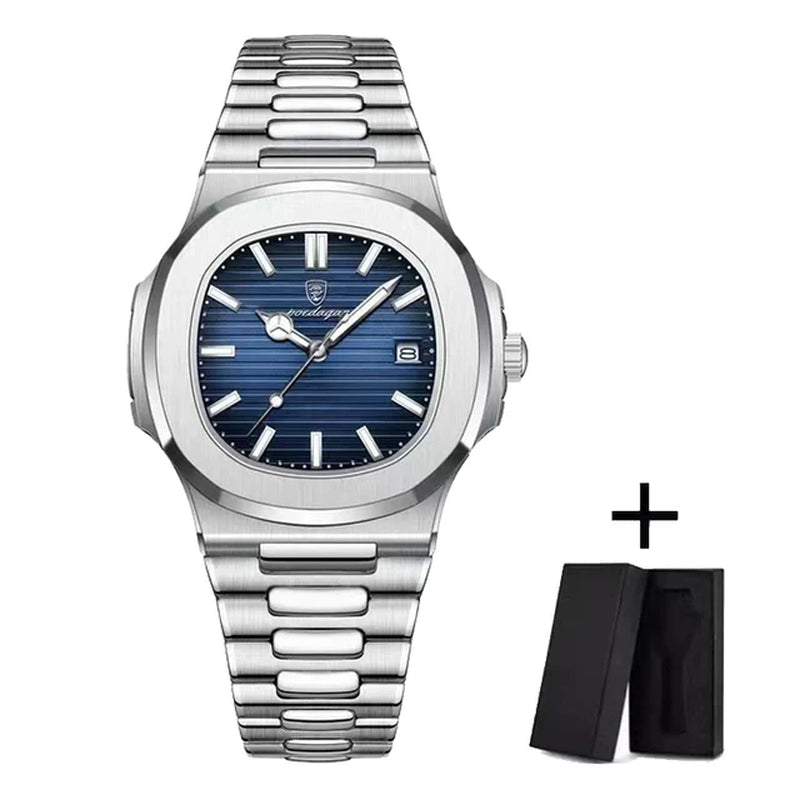 POEDAGAR Luxury Watch Business Waterproof Male Clock Luminous Date Stainless Steel Square Quartz Men Watch Reloj Hombre 2024 New