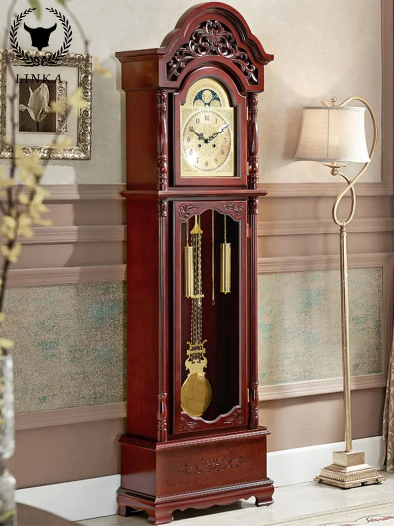 Custom Solid Wood Polaris Vertical Floor Classical Set European Living Room Pendulum Mechanical Clock Grandfather Contracted