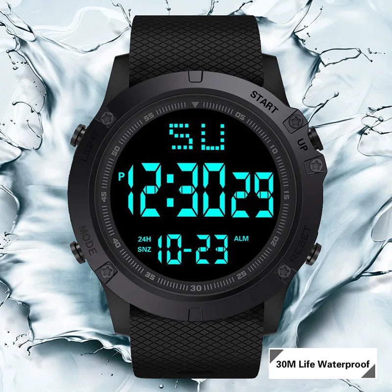 Men Sport Watch Multifunction Military Sports Watch Waterproof Luminous LED Digital Kids Watch Big Dial Student Electronic Watch