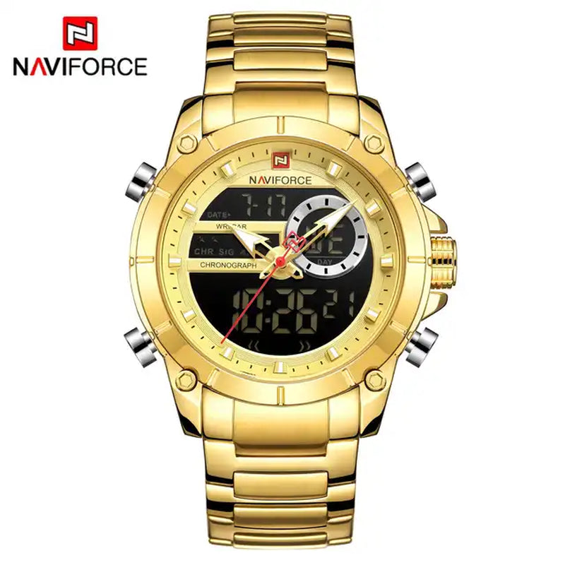 Top Luxury Original Sports Wrist Watch for Men Quartz Steel Waterproof Dual Display Military Watches Relogio Masculino