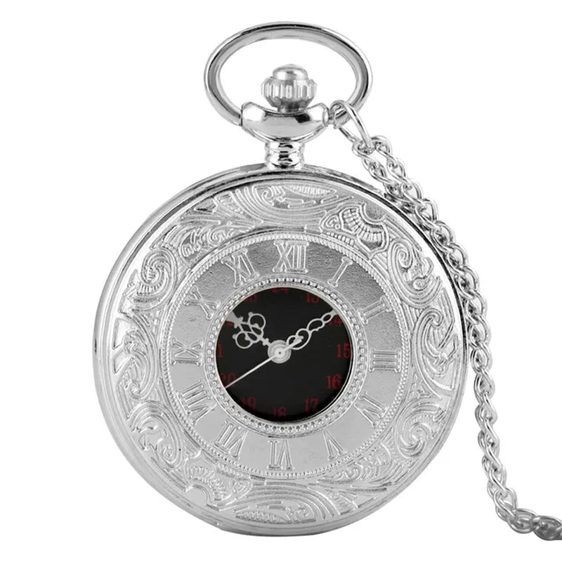 Vintage Charm Black Unisex Fashion Roman Number Quartz Steampunk Pocket Watch Women Man Necklace Pendant with Chain Gifts P427