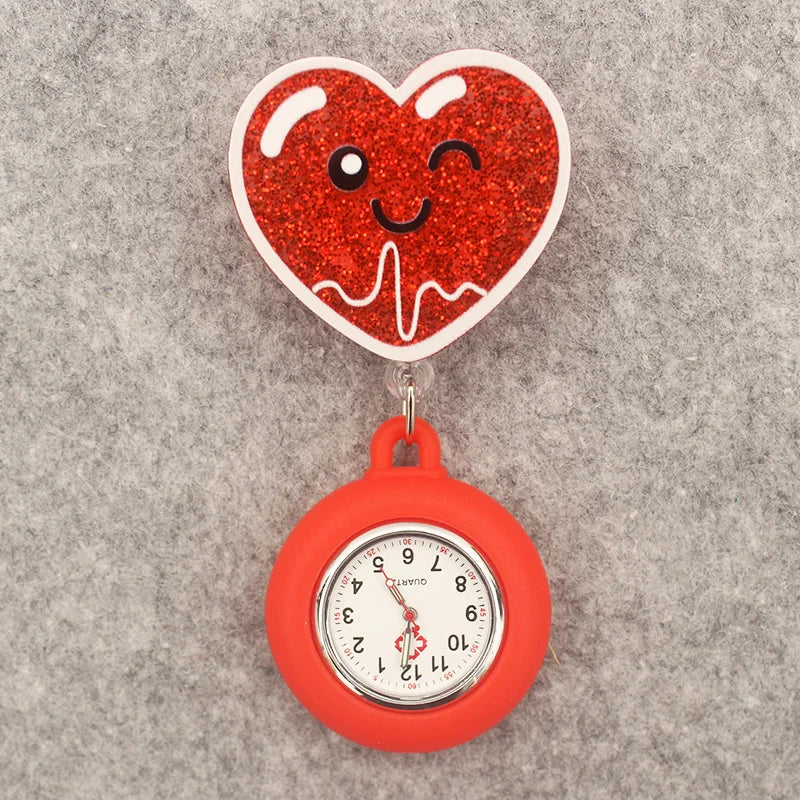 Glitter Acrylic Hospital Acrylic Heart Stethoscope Lovely Nurse Doctor Alligator Clip Pocket Watches Medical Hang Clock Gift