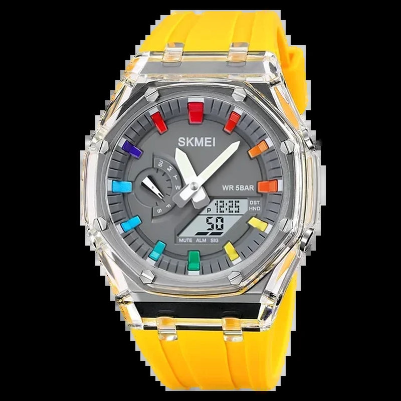 SKMEI Waterproof Men Watch Countdown Stopwatch Led Light Electronic Movement Wristwatch 5Alarm Clock 2 Time Digital Watches 2100
