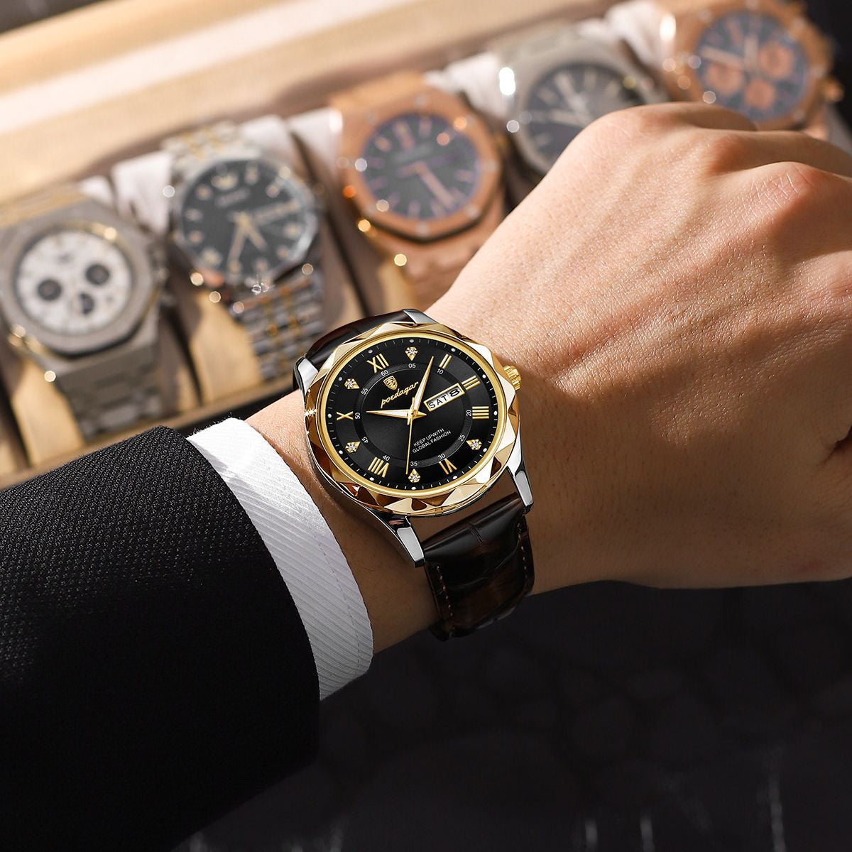 Luxury Business Man Wristwatch Waterproof Luminous Date Week Men Watch for Men Quartz Clock Leather Men'S Watches Reloj