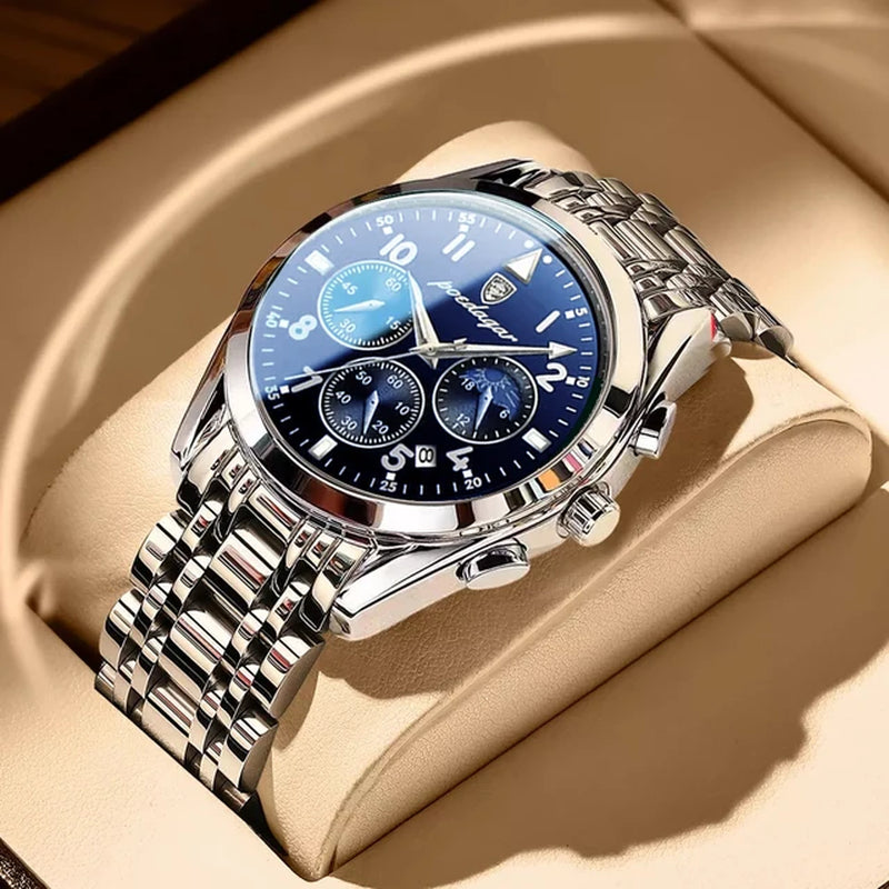 Men Watch Luxury Business Quartz Watches Stainless Stain Strap Sport Chronograph Men'S Wristwatch Waterproof Luminous