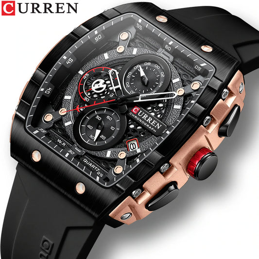 Top Brand Men'S Watches Luxury Square Quartz Wristwatch Waterproof Luminous Chronograph Watch for Men Date Clock