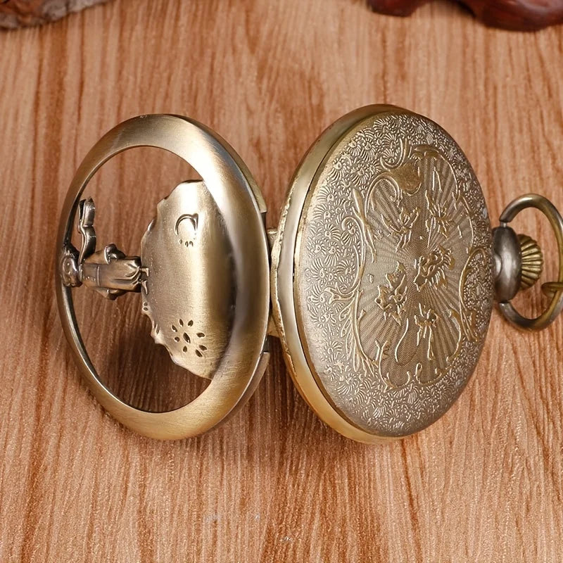 Vintage Bronze Hollow Design Little Prince Necklace Pendant Pocket Watch
