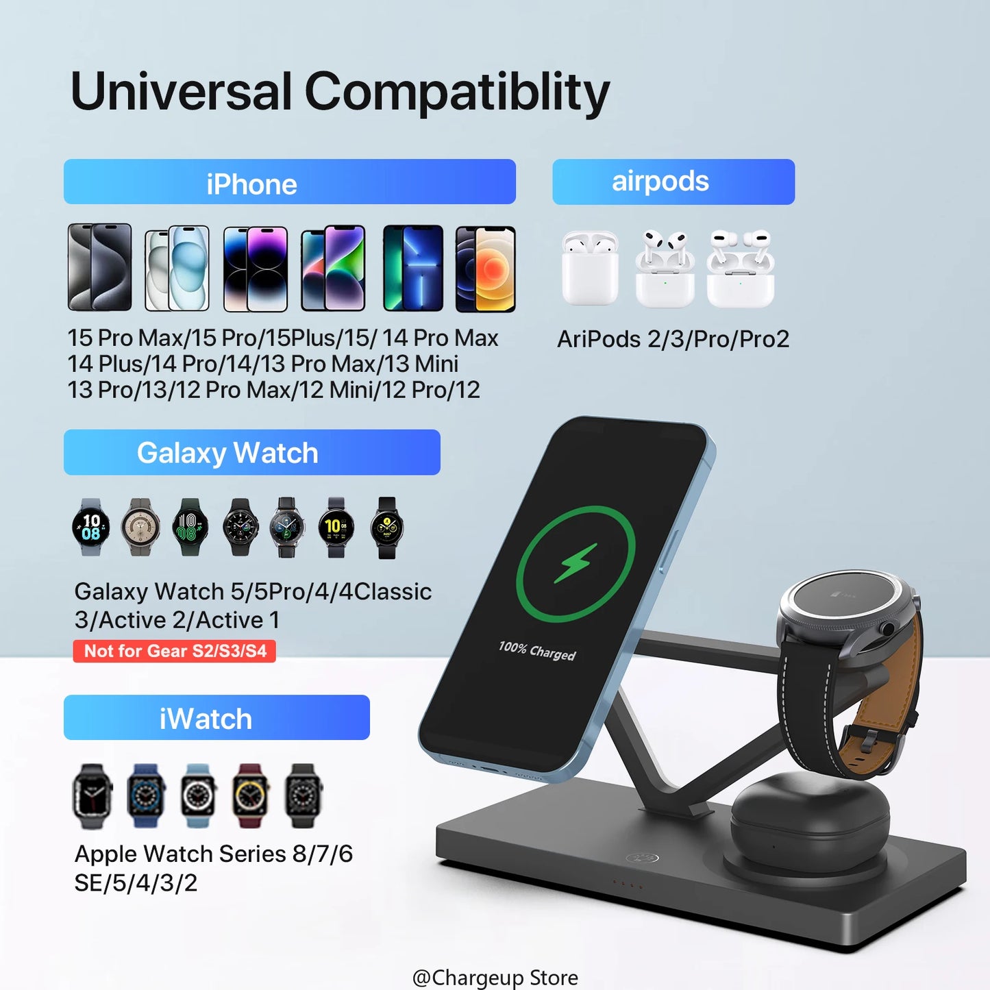 Macsafe 3 in 1 Wireless Charger Stand for Iphone 15 14 13 12 Charger Fast Charging Station for Galaxy Watch/Apple Watch Airpods