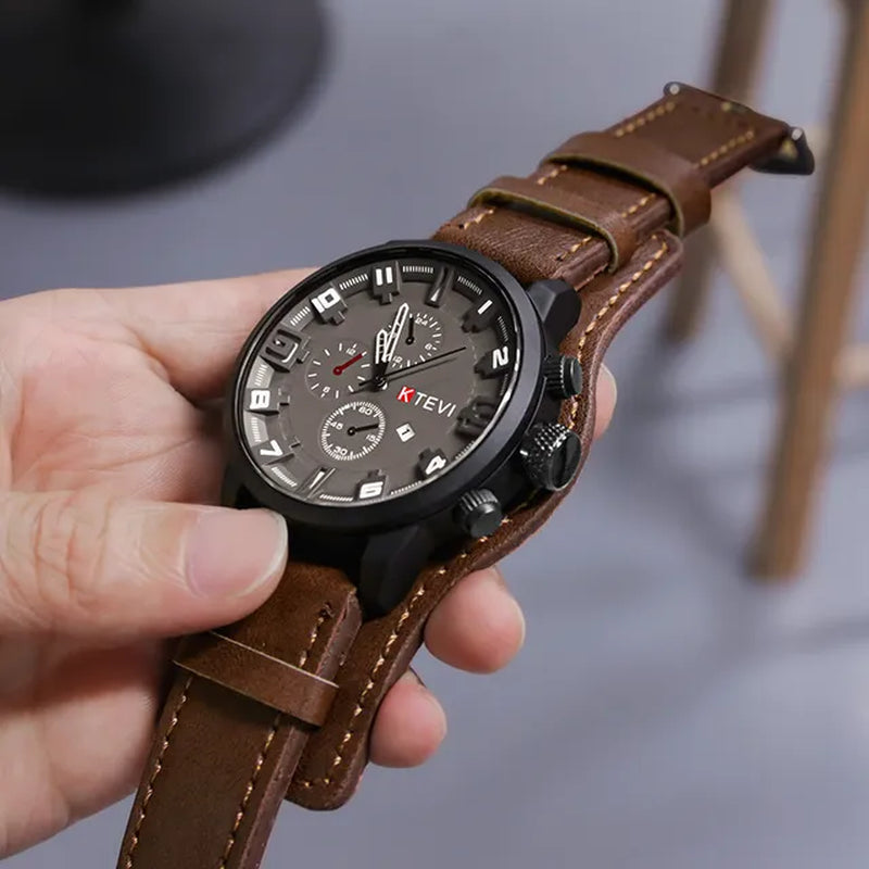 Retro Men'S Watches Classic Luxury Business Quartz Watch Fashion Big Dial Leather Strap Date Military Wristwatch for Men