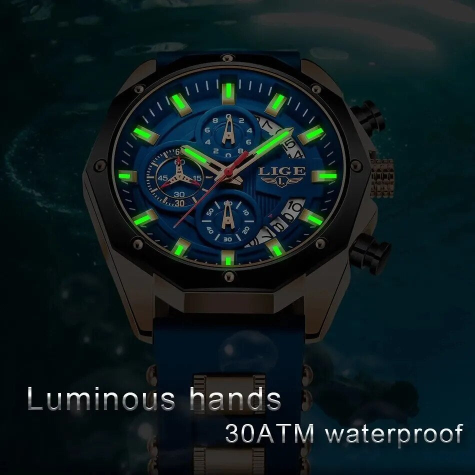 Fashion Men Watches Top Brand Luxury Silicone Sport Watch Men Quartz Date Clock Waterproof Wristwatch Chronograph Clock Man