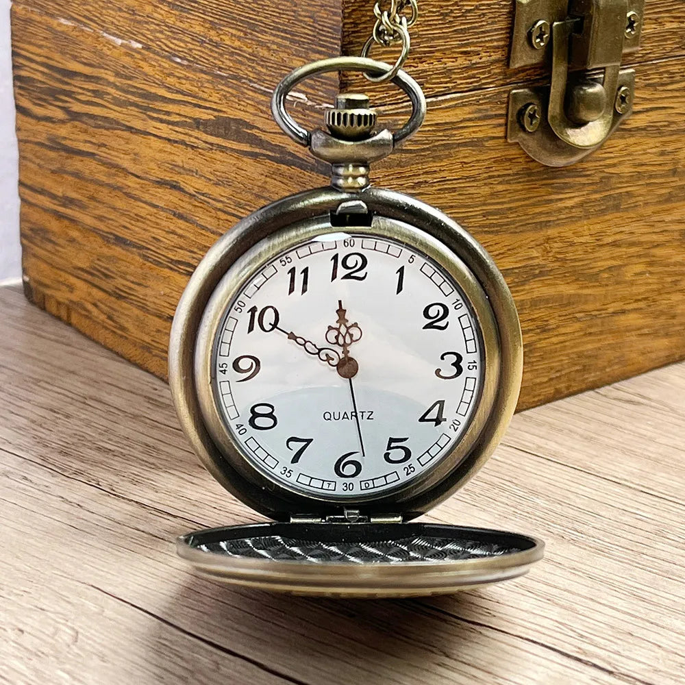 Hot Movie Extension King'S Cross London 9 3/4 Platform Quartz Pocket Watch Bronze Full Hunter Necklace Pendant Clock Reloj Gift