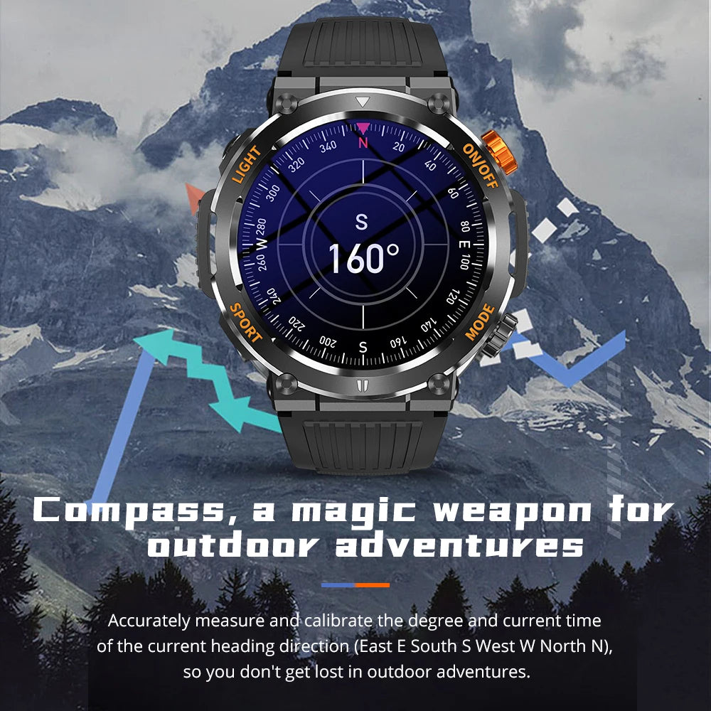 [2024]  V68 1.46'' HD Display Smartwatch 100 Sports Modes Compass Flashlight Men Military Grade Toughness Smart Watch
