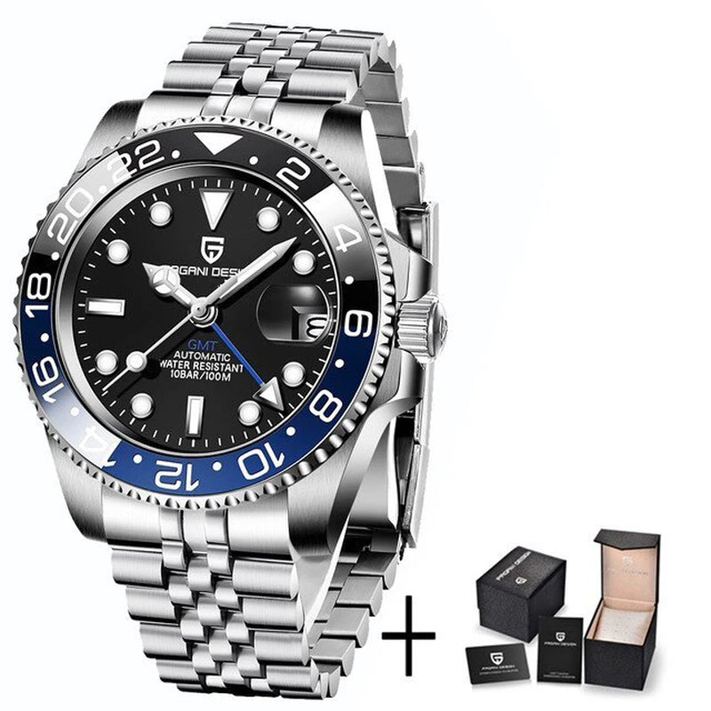 PD-1662 Luxury GMT Men Mechanical Wristwatch Sapphire Glass Stainless Steel 100M Waterproof Automatic Watches