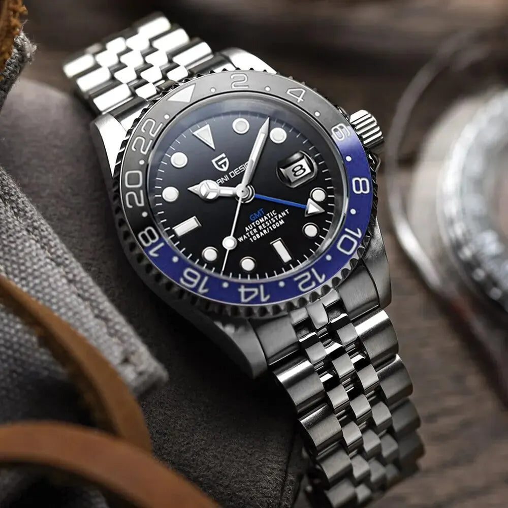 PD-1662 Luxury GMT Men Mechanical Wristwatch Sapphire Glass Stainless Steel 100M Waterproof Automatic Watches