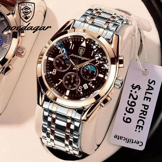 Men Watch Luxury Business Quartz Watches Stainless Stain Strap Sport Chronograph Men'S Wristwatch Waterproof Luminous
