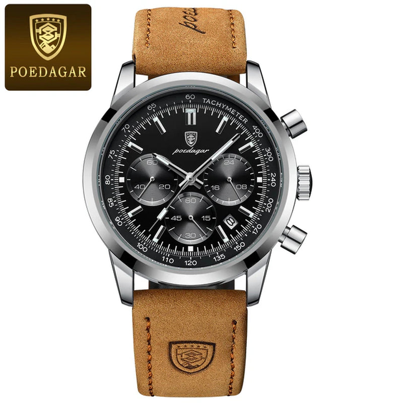 Luxury Man Watch High Quality Waterproof Chronograph Luminous Men'S Wristwatch Leather Men Quartz Watches Casual Clock
