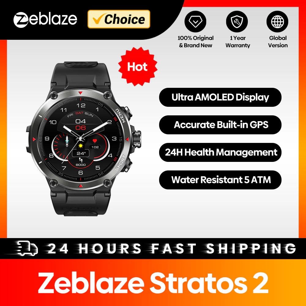 [The New 2022]  Stratos 2 GPS Smart Watch AMOLED Display 24H Health Monitor 5 ATM Long Battery Life Smartwatch for Men