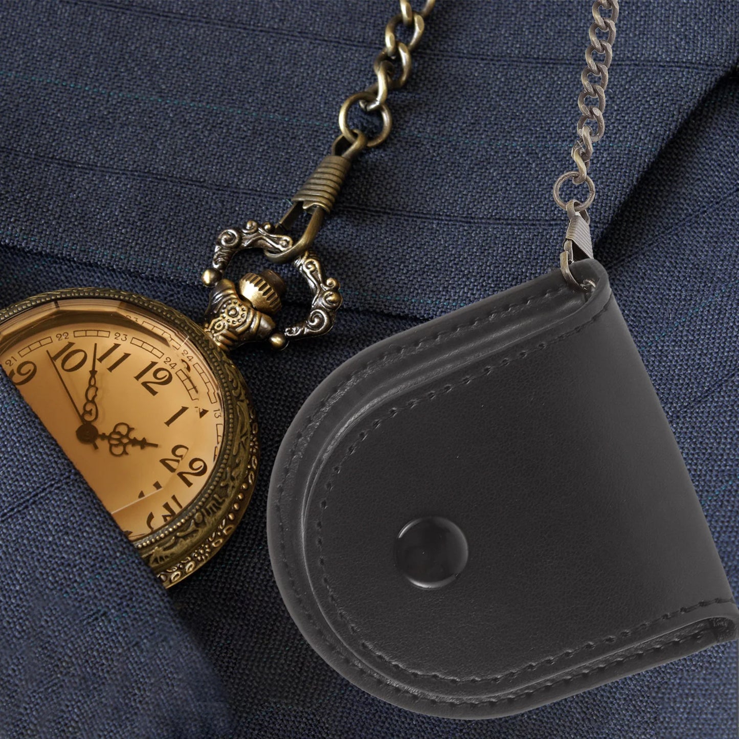 Men Wrist Watches Pocket Case Bag Chain Design Container Gift Pouch Holder Metal Pu Pouches Waist Elder Watch Pouch