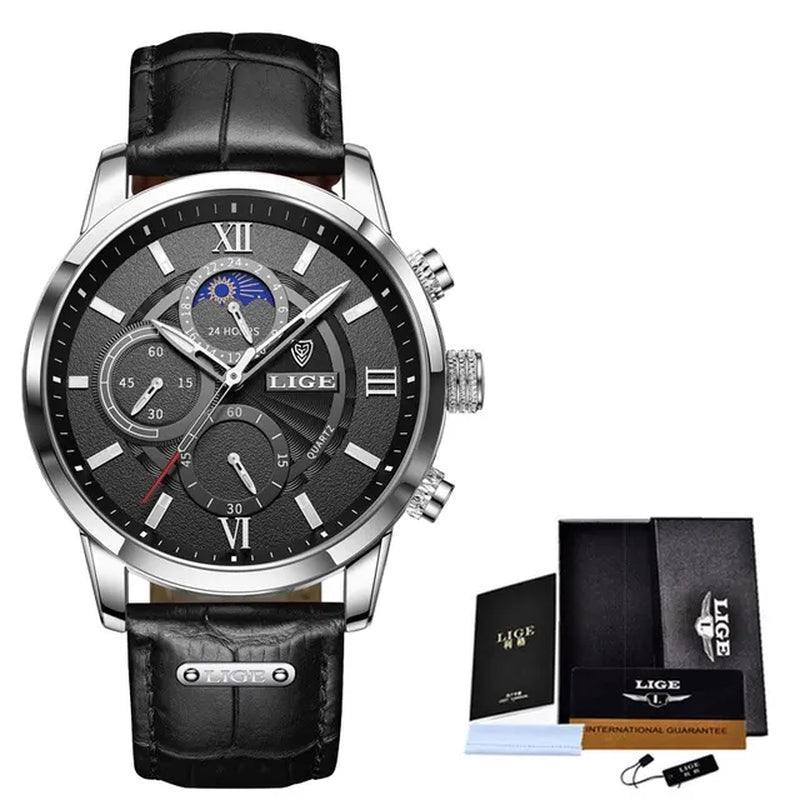 2024 New Mens Watches Top Brand Luxury Brown Leather Casual Quartz Watch Men Sport Waterproof Clock Watch Relogio Masculino