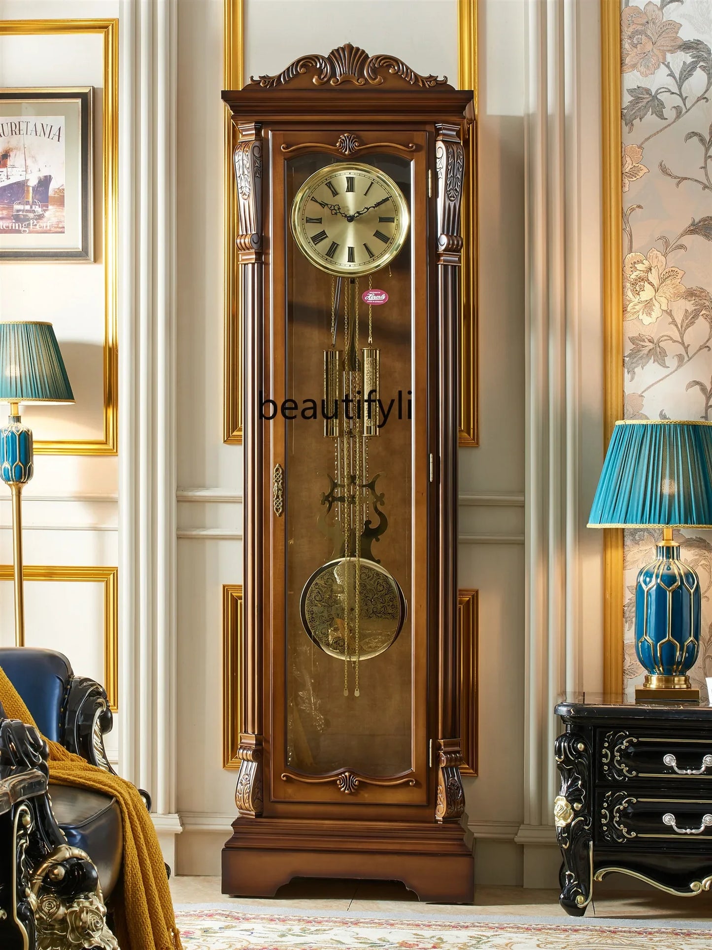 European Style the Grandfather Clock Chinese Style Retro Living Room Clock Vertical Clock Villa American Style Pendulum Clock