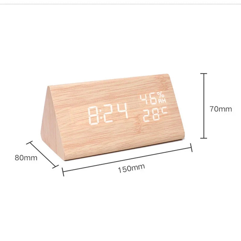 Digital Clock LED Wooden Alarm Clock Table Sound Control Electronic Clocks Desktop USB/AAA Powered Decoration Home Table Decor