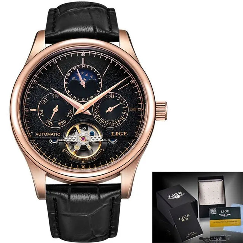 Men Watches Automatic Mechanical Watch Tourbillon Clock Genuine Leather Waterproof Watch Men Military Wristwatch Man