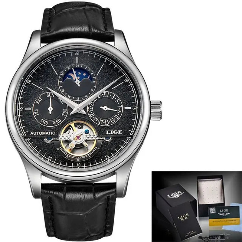 Men Watches Automatic Mechanical Watch Tourbillon Clock Genuine Leather Waterproof Watch Men Military Wristwatch Man