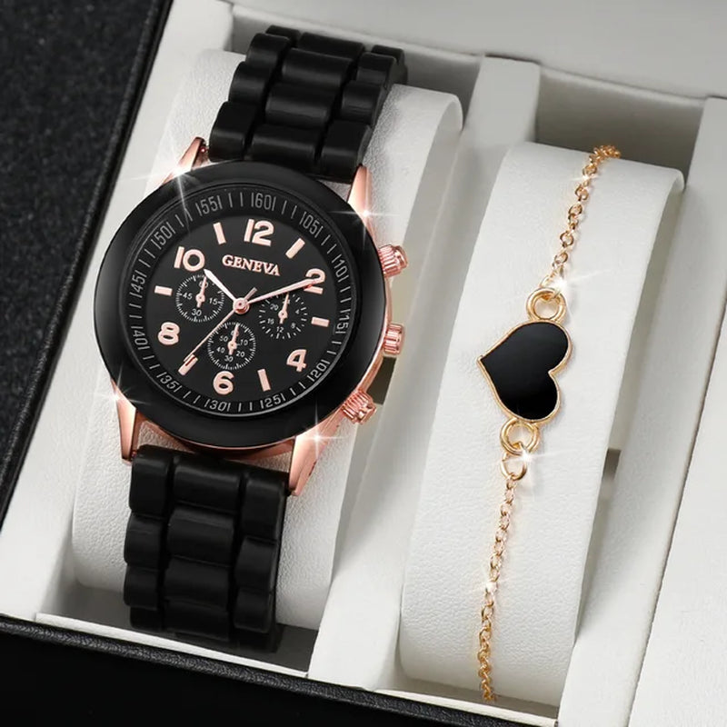 5PCS Set Luxury Watch Women Ring Necklace Earrings Rhinestone Fashion Wristwatch Female Casual Ladies Watches Bracelet Set Clock