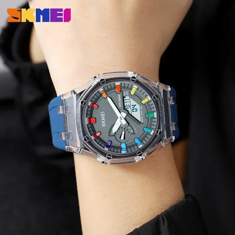 SKMEI Waterproof Men Watch Countdown Stopwatch Led Light Electronic Movement Wristwatch 5Alarm Clock 2 Time Digital Watches 2100