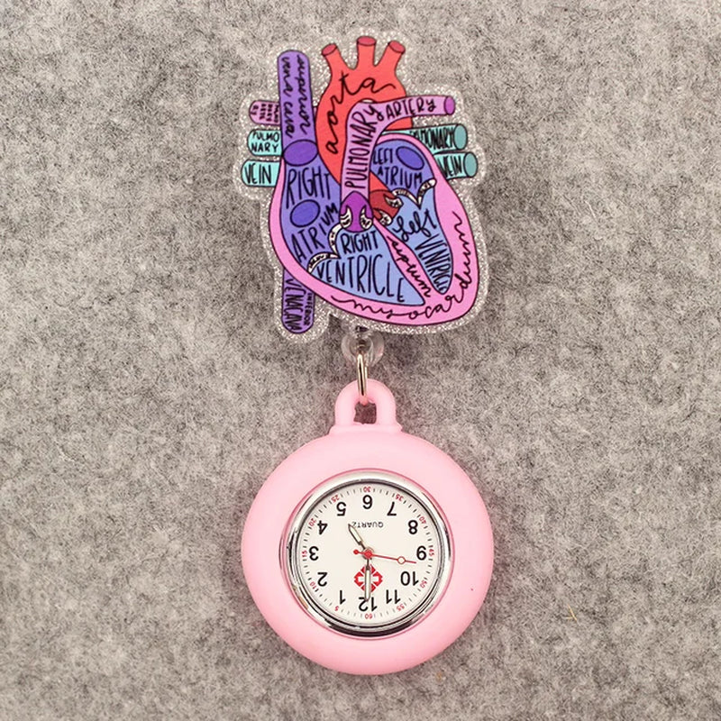 Glitter Acrylic Hospital Acrylic Heart Stethoscope Lovely Nurse Doctor Alligator Clip Pocket Watches Medical Hang Clock Gift