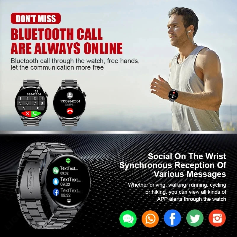 For Men Women Smart Watch New Bluetooth Call Full Touch Amoled Diy Dails Sport Waterproof Smartwatch Pk Gt3 Pro Watch