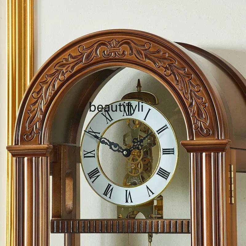 European Machinery See-Through the Grandfather Clock American Chinese Retro Living Room Clock