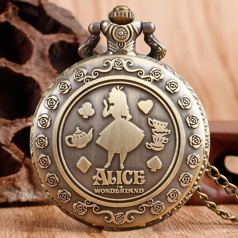 New Arrival Retro Alice in Wonderland Theme Bronze Quartz Pocket Watches Vintage Fob Watches Christmas Brithday Gift Relogio
